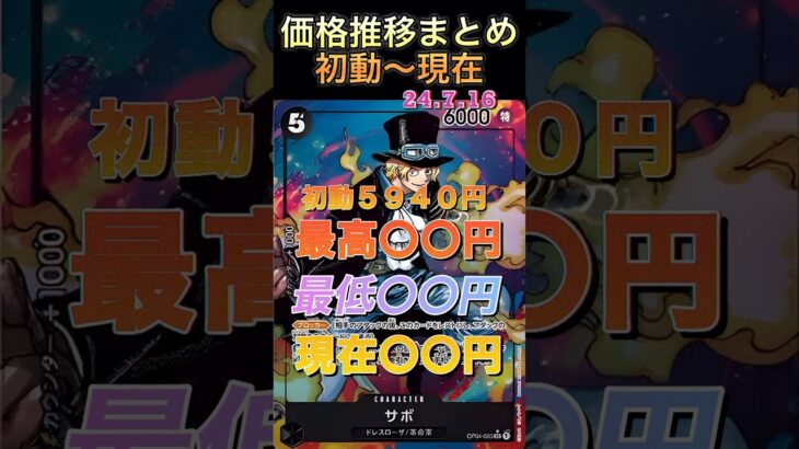 ワンピースカード　サボ　SRパラレル 価格推移　高騰暴落~24.7.16現在(収録パック　謀略の王国)#ワンピースカード