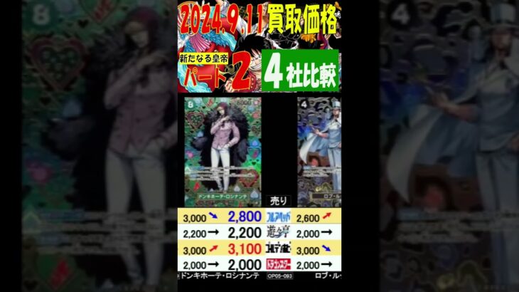 新たなる皇帝 ４社比較 パート②／３ フルア上がってます 買取価格 ワンピカード 2024年9月11日