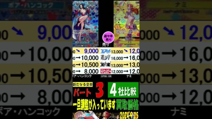 9/25 4社比較 ③/3 一旦調整が入っています 新たなる皇帝 販売買取価格 ワンピカード