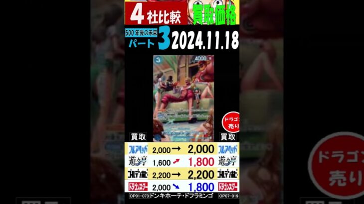 11/18 比較4社 ③/3 500年後の未来 買取価格 ワンピカード 王族の血統 新弾発売２週間前