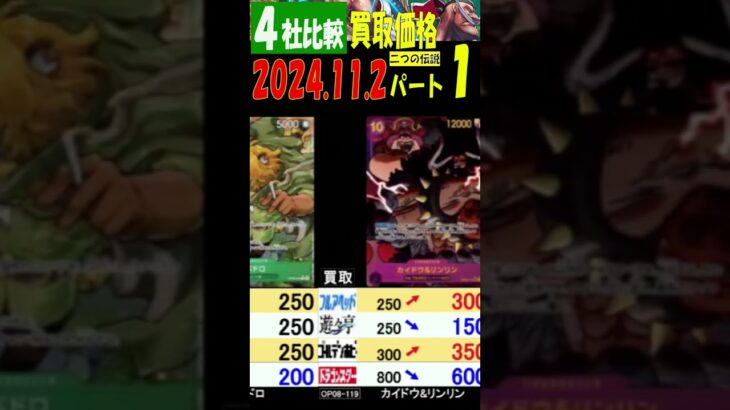 11/2 4社比較 ①/3 二つの伝説 買取価格 ワンピカード 王族の血統 新弾発売１ケ月前