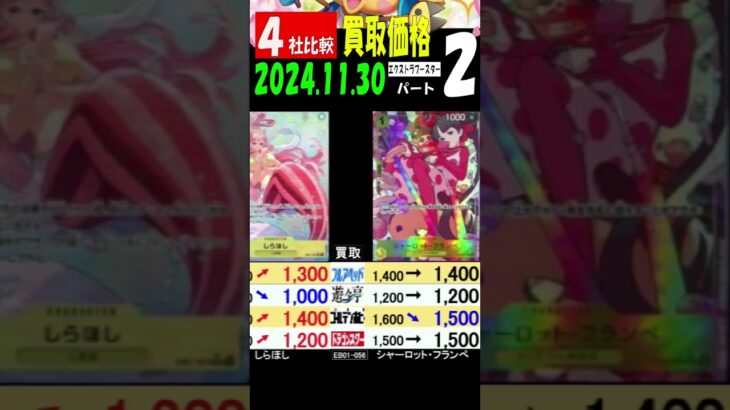 11/30 ②/2 王族の血統 発売日 比較4社 エクストラブースター 買取価格 ワンピカード