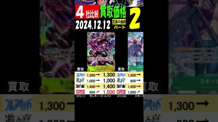 12/12 ②/3 比較4社 王族の血統 発売12日後 買取価格 ワンピカード