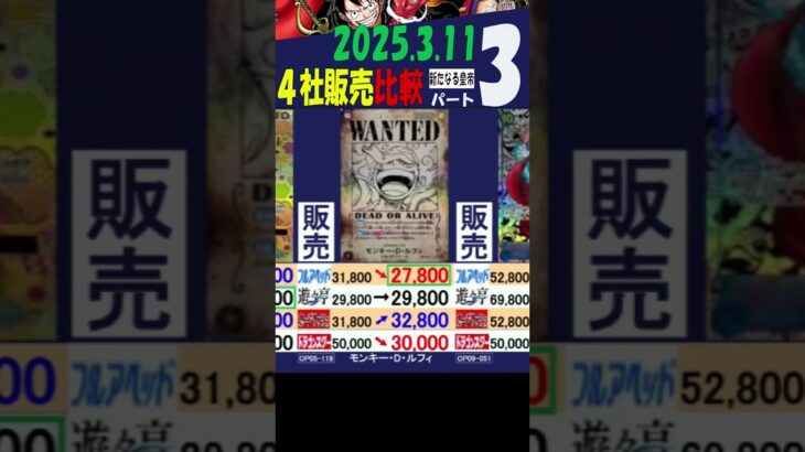 3/11 ③/3 販売4社比較 新たなる皇帝 神速の拳 発売10日後 新弾OP11 ワンピカード