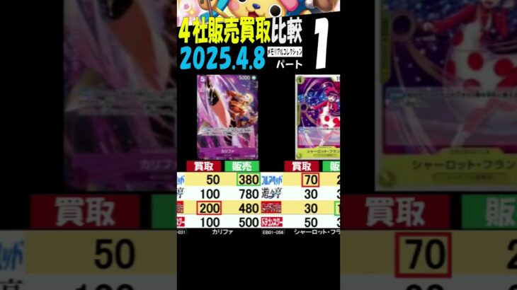 4/8 ①/3 メモリアル 4社で販売買取比較 エクストラブースター メモリアルコレクション ワンピカード