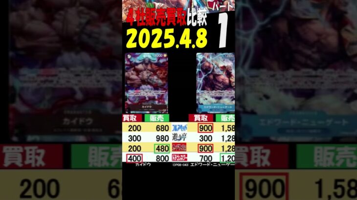 4/8 ①/3 伝説 4社で販売買取比較 二つの伝説 OP08 ワンピカード