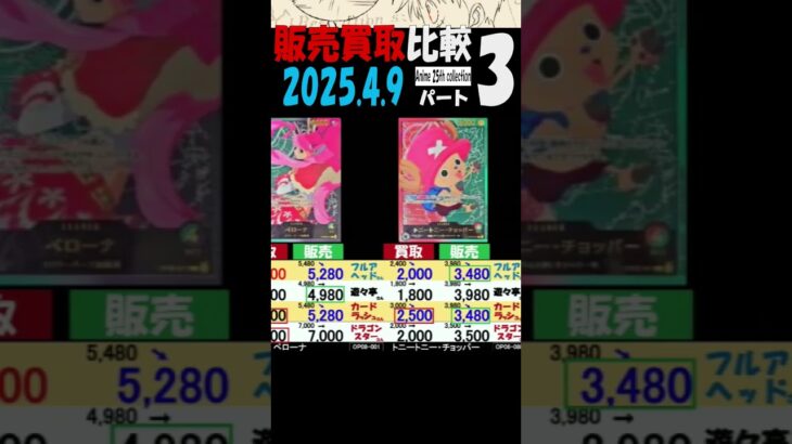 4/9 ③/4 Anime 4社で販売買取を比較しました Anime25thCollection ワンピカード