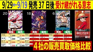 [9/29←9/19] 発売37日後の4社価格比較 受け継がれる意志 販売買取 ワンピースカード ワンピカード 相場 新弾