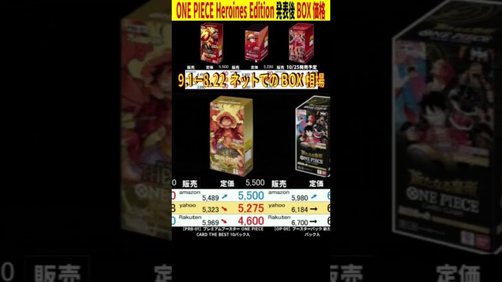 ONE PIECE Heroines Edition 発表後のBOX価格 [9.1←8.22] 3社比較 販売買取 受け継がれる意志 ワンピースカードザベスト2 ワンピースカード 相場 新弾
