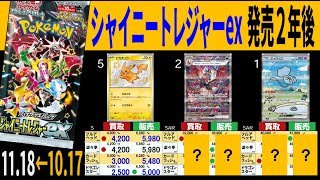 (SV4a)【発売2年後】4社比較【シャイニートレジャーex】(11/18←10/17) MEGAドリームex インフェルノX ポケカ ポケモンカード 新弾 相場