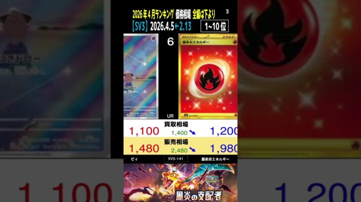 ③/3 (SV3)全編は上より【発売2年9ヶ月後 TOP30】黒炎の支配者【2026.4.5←2.11】ポケカ ポケモンカード 新弾 相場